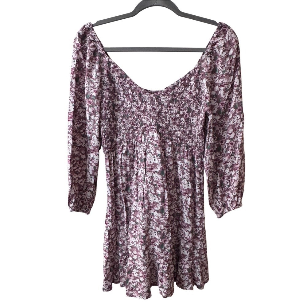 NWT Hollister Floral Smocked Mini Dress Small Long Sleeve Boho Y2K Cottagecore